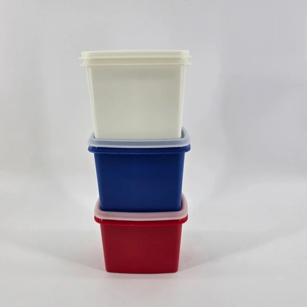 Vintage Tupperware Food Storage Containers Set of 3 Modular Mates Red White Blue